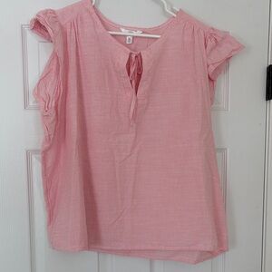 Time and Tru Pink Striped Blouse with Ruffle Sleeves